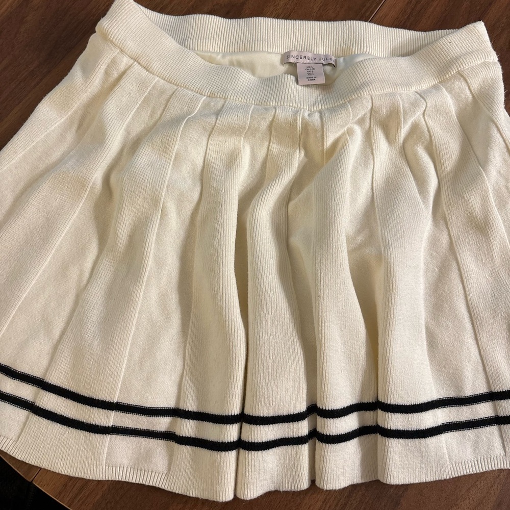 Sincerely Jules Cream Skater Skirt with Black Stripes
